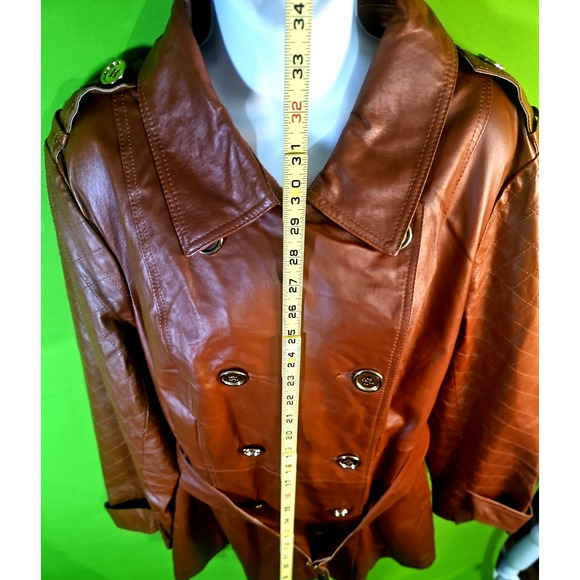 Brown Leather Trench Coat by Milan BRAND NEW WITH TAGS - Picture 5 of 11